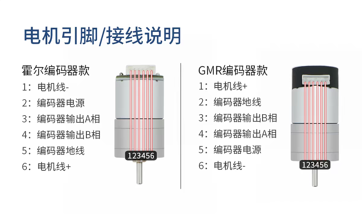 MG310 霍尔 GMR编码器电机 6P线序对照
